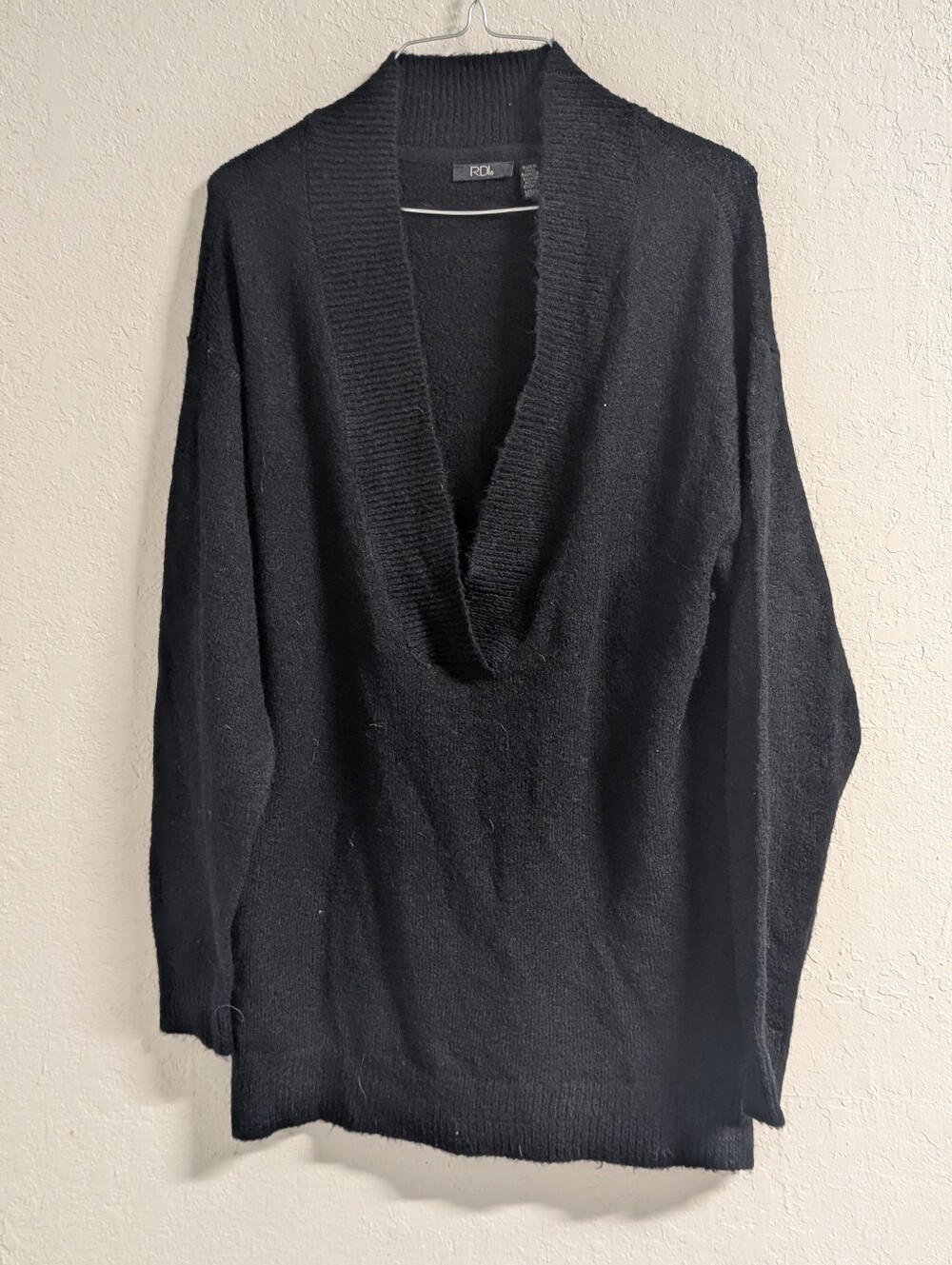 Slouchy V-Neck Sweater M Black Oversized Lagenlook Side Slit Whimsigoth Boxy
